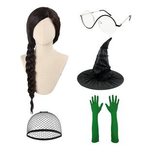 8868 Long Pre-braided Black Wig With Hat Glovess And Glasses